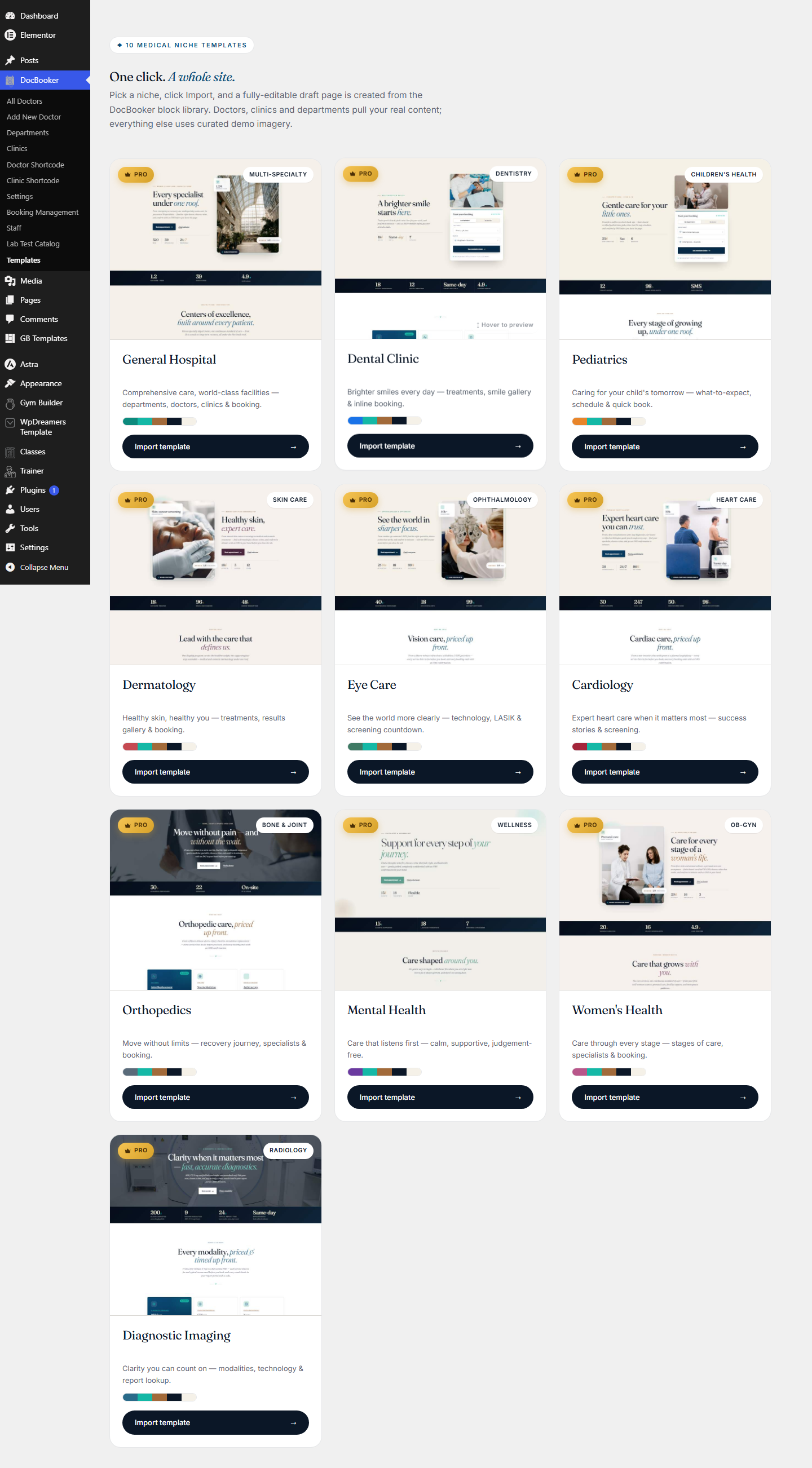 Page Templates library grid in wp-admin