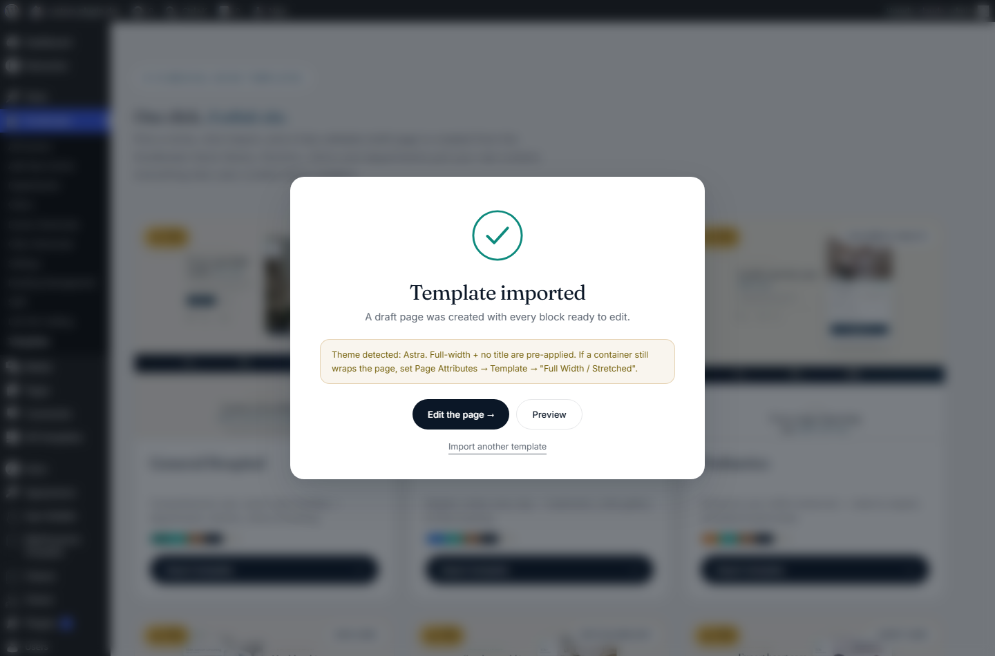 Import success with edit and preview links